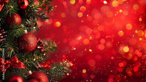Festive Christmas Background with Sparkling Tree and Cheerful Bokeh Lights