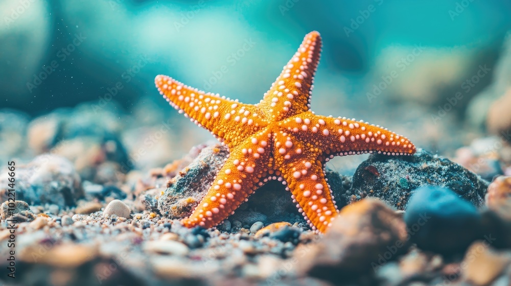 Vibrant Orange Starfish on Ocean Floor Vibrant Orange Starfish on Ocean Floor
