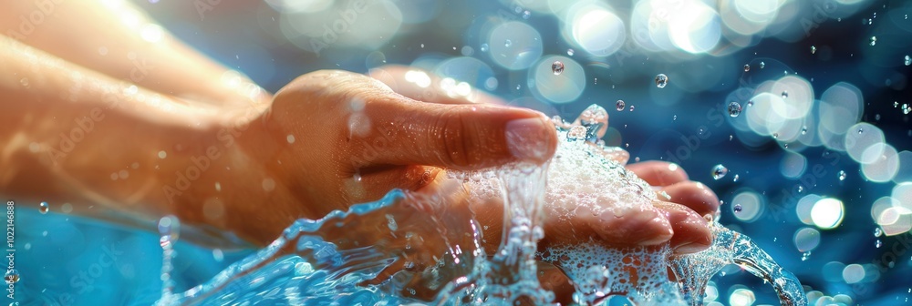 Hands are being thoroughly washed under flowing water, creating bubbles in a bright and vibrant setting, highlighting the importance of hygiene. Generative AI Hands are being thoroughly washed under flowing water, creating bubbles in a bright and vibrant setting, highlighting the importance of hygiene. Generative AI