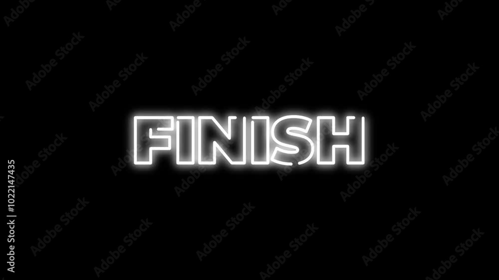 Finish text animation with white color and black background glow style. Finish text animation with white color and black background glow style.
