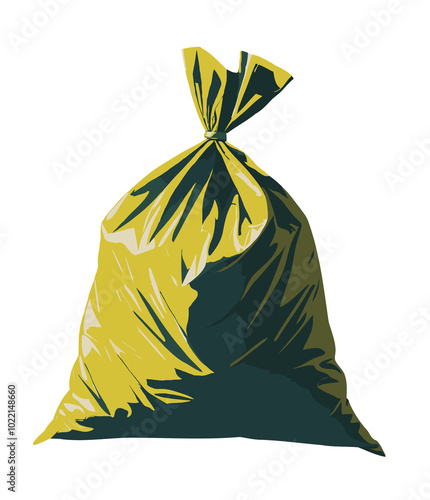 Lime green trash sack illustration on transparent background.