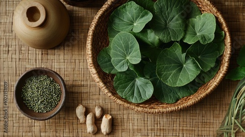 Wallpaper Mural Fresh Herbal Leaves and Spices on Natural Background Torontodigital.ca