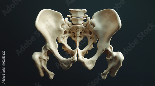 Obraz na płótnie Human pelvis skeleton, detailed and realistic view on a dark background, showcasing unique anatomical structure and features. w salonie