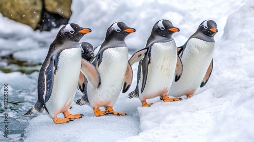 Group of Penguins on Snowy Landscape