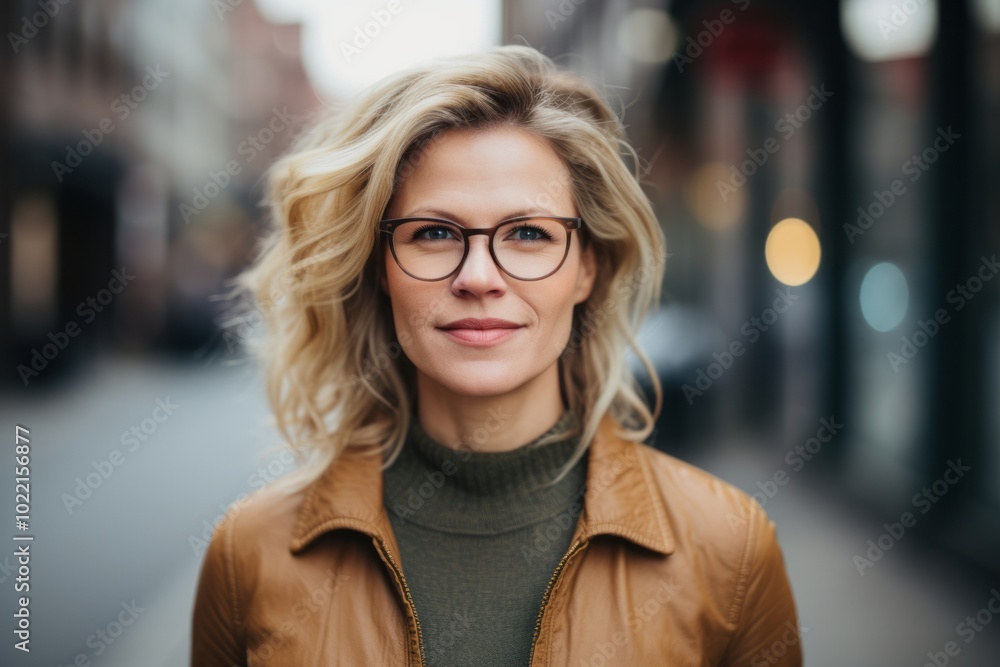 Portrait of a beautiful blonde woman with glasses in the city. Portrait of a beautiful blonde woman with glasses in the city.