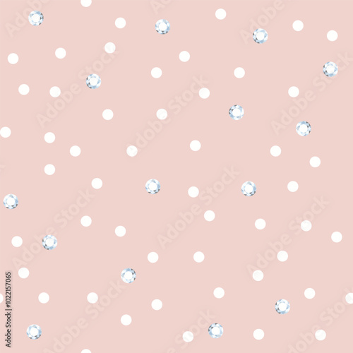 Shiny rhinestone surface pattern design. Polka dot with gems, sparkling diamonds vector illustration. Glittering crystals seamless background. Jewel imitation wallpaper
