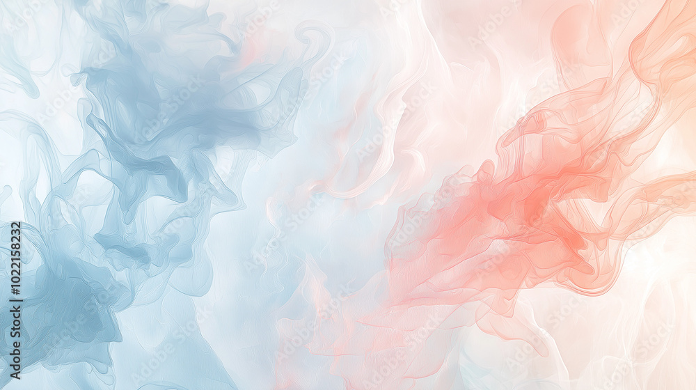 Fototapeta premium abstract cotton candy pink and baby blue ink storm artwork, on a soft vanilla background