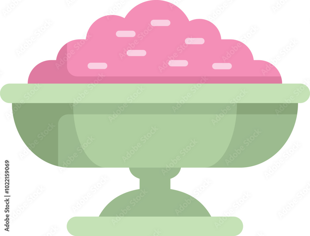 Classic green footed bowl is overflowing with pink frosting, ready for a baker to use to frost cupcakes or a cake Classic green footed bowl is overflowing with pink frosting, ready for a baker to use to frost cupcakes or a cake