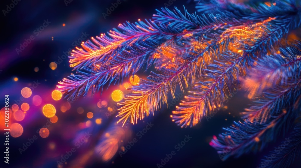 Stunning close-up of glittering pine branches with festive lights and bokeh effect celebrating merry christmas and happy new year ai Stunning close-up of glittering pine branches with festive lights and bokeh effect celebrating merry christmas and happy new year ai