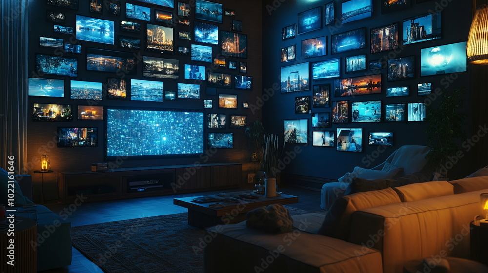 Immersive futuristic living spaces with multi-screen digital displays Immersive futuristic living spaces with multi-screen digital displays