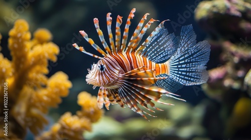 Colorful Lionfish Swimming in Coral Reef