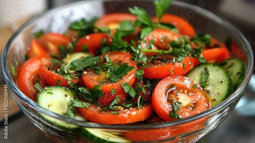 Fresh Vegetable Salad with Herbs in a Bowl