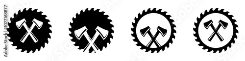 carpentry vector design,woodworking tools icon,saw blade and axe editable logo design,axe icon,saw blade icon,woodworking tools logo design illustration