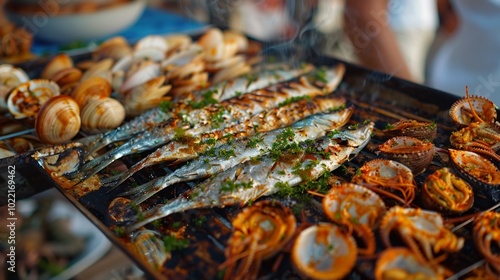 Portuguese seafood restaurant with grilled sardines clams and octopus by the harbor photo