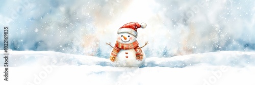 Cute snowman. Winter holiday theme.