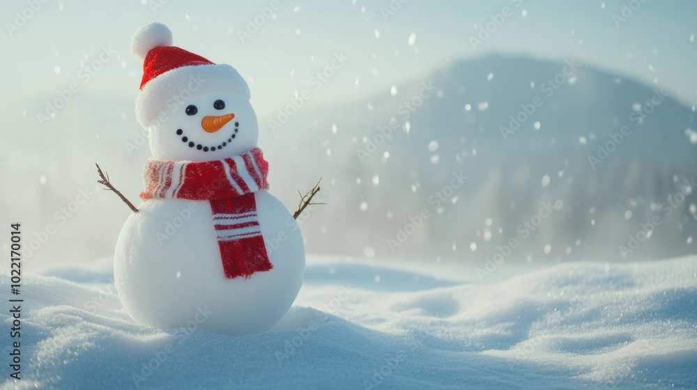 Fototapeta premium Cute snowman. Winter holiday theme.