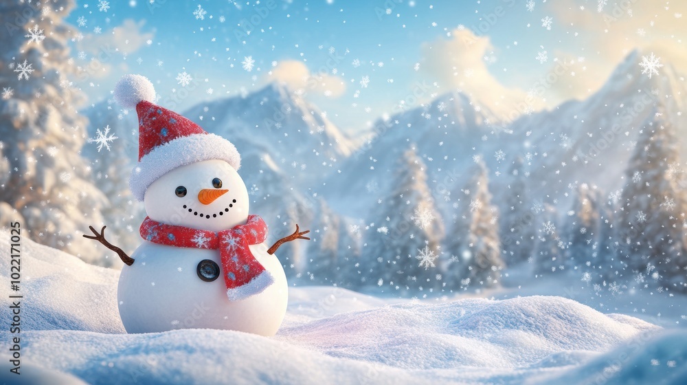 Obraz premium Cute snowman. Winter holiday theme.