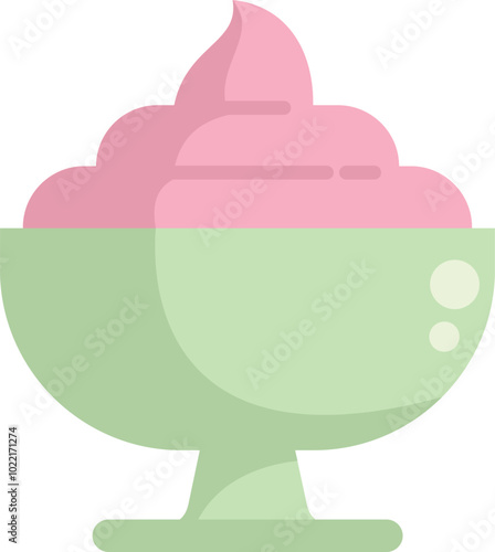 Pink dessert cream is served in an elegant green bowl, perfect for representing a sweet treat