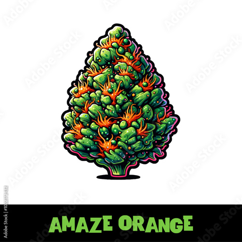 Vector Illustrated Amaze Orange Cannabis Bud Strain Cartoon