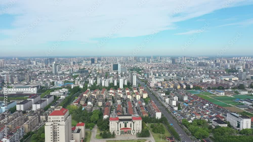 Aerial view of Yangzhou city and ancient architecture in China Aerial view of Yangzhou city and ancient architecture in China
