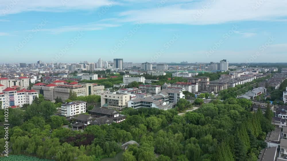 Aerial view of Yangzhou city and ancient architecture in China Aerial view of Yangzhou city and ancient architecture in China