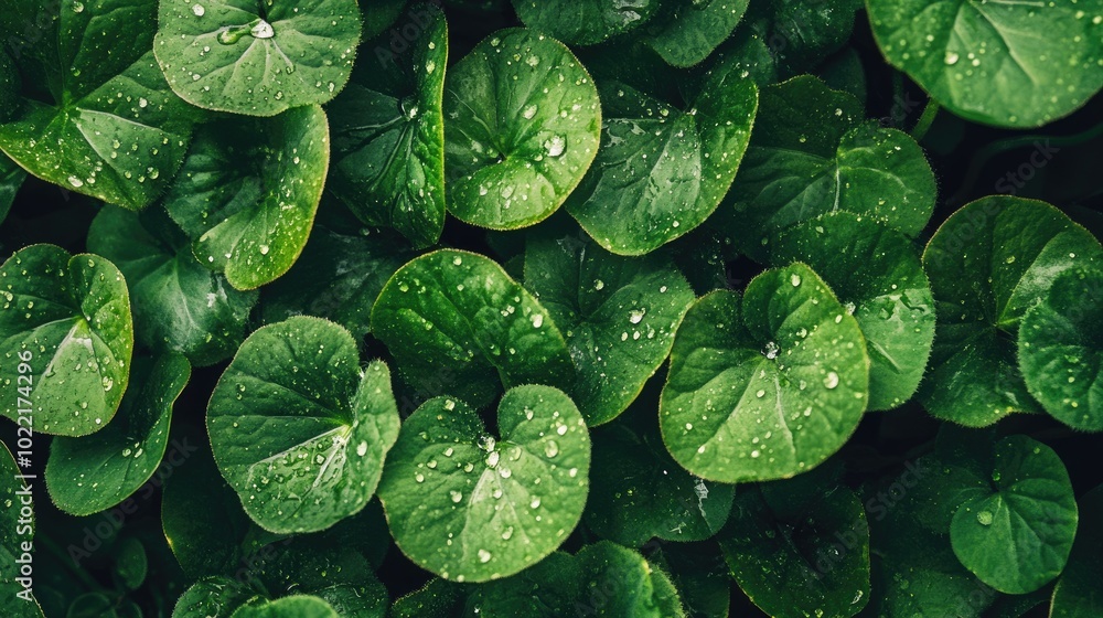 Fototapeta premium Fresh Green Leaves with Water Drops