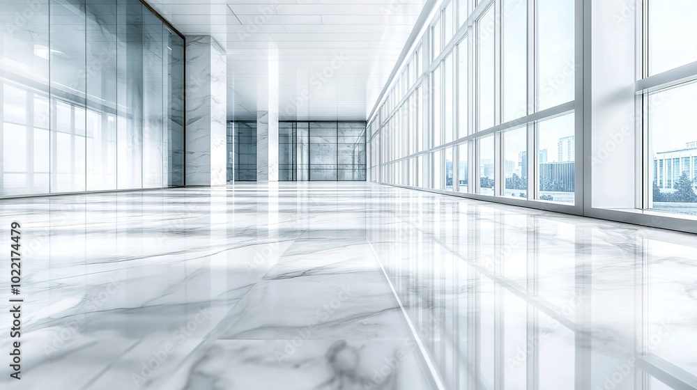 Modern Empty Interior with Marble Floor and Large Windows Modern Empty Interior with Marble Floor and Large Windows