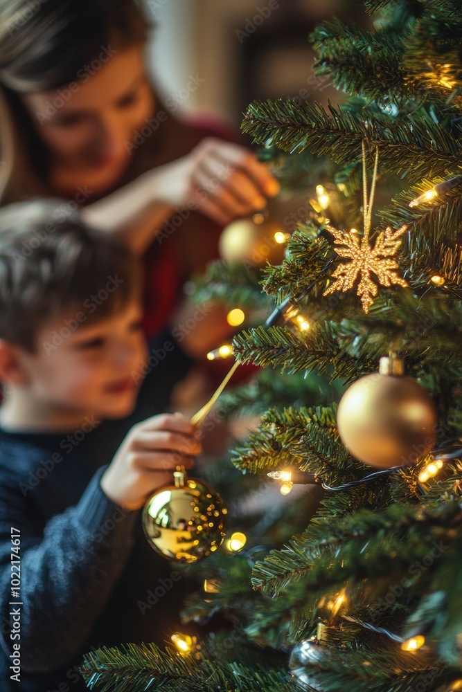 Hand putting on decoration ornament on Christmas tree. Hand putting on decoration ornament on Christmas tree.