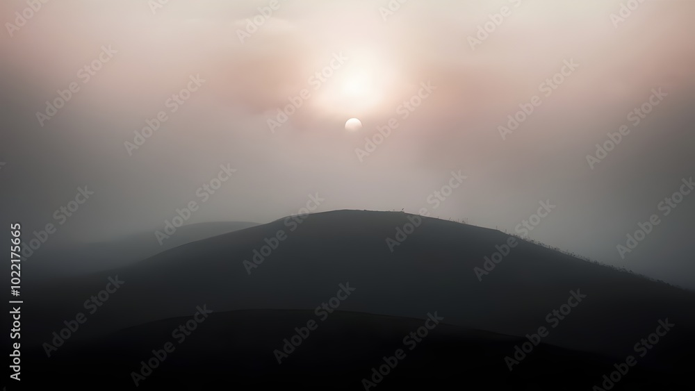 Fototapeta premium Foggy Hilltop at Sunset