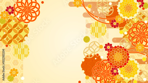 華やかな花と秋色の和風背景