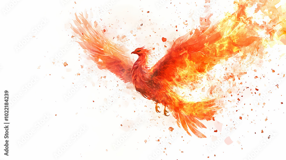 Burning bird phoenix isolated on white background. bird phoenix. generative ai. Phoenix in Flames. Illustration Burning bird phoenix isolated on white background. bird phoenix. generative ai. Phoenix in Flames. Illustration