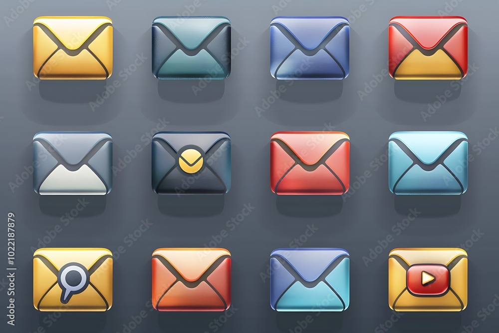 A mail icon set featuring various designs, including envelopes, inbox symbols, and notification badges, all crafted for easy use in digital interfaces. A mail icon set featuring various designs, including envelopes, inbox symbols, and notification badges, all crafted for easy use in digital interfaces.
