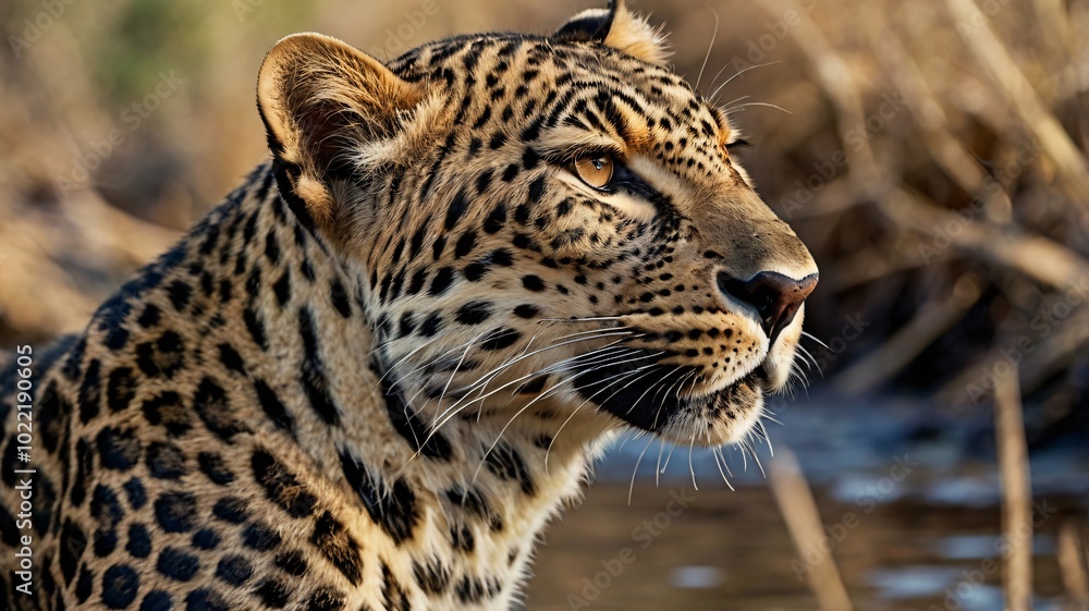 A detailed close-up photograph of a leopard A detailed close-up photograph of a leopard