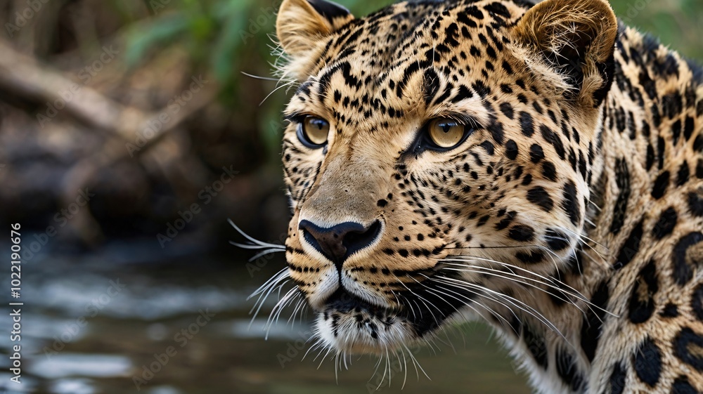 A detailed close-up photograph of a leopard A detailed close-up photograph of a leopard