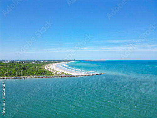 View looking over Cape Canaveral towards rocket pads on Florida's Space Coast in Brevard County	 photo