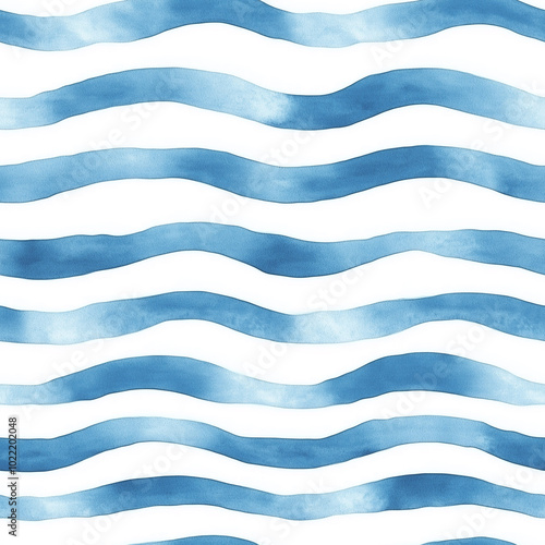 Wavy Watercolor Texture Seamless Repeat Ocean Stripe in Blue