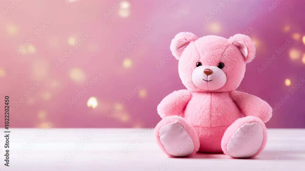 Pink toy bear on pink bokeh background with copy space Pink toy bear on pink bokeh background with copy space