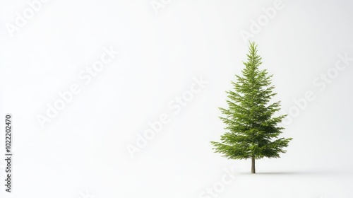 Lone Green Pine Tree on White Background