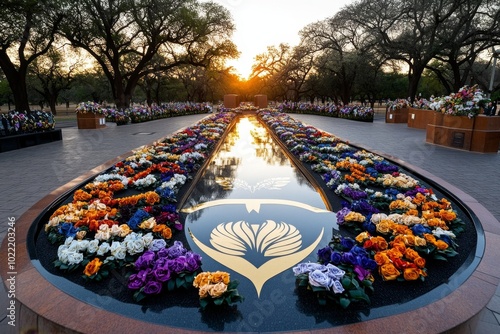 A military memorial site with wreaths and honors laid out in remembrance of soldiers who have served with bravery and honor photo