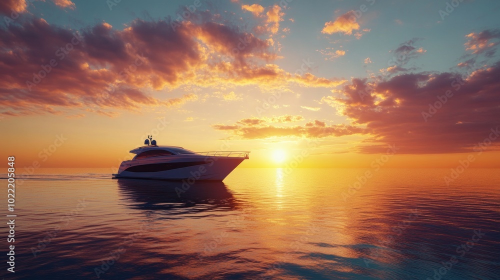 Luxury Yacht Gliding Across Calm Waters at Sunset Luxury Yacht Gliding Across Calm Waters at Sunset