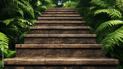 Wooden Stairs in Dense Forest Surrounded by Nature