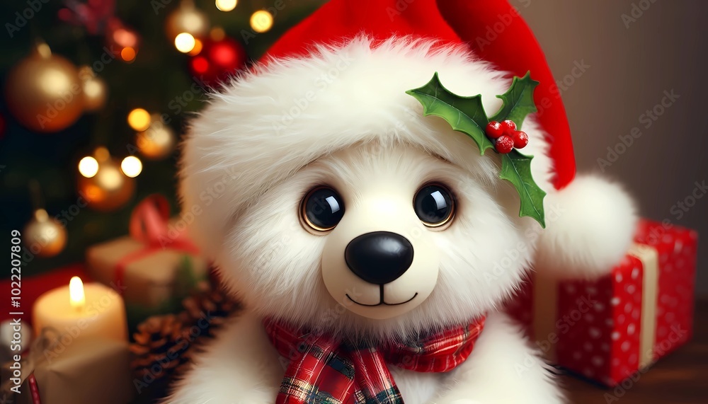 bear with christmas hat and christmas atmosphere. created with generative AI bear with christmas hat and christmas atmosphere. created with generative AI