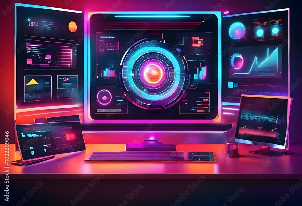 Futuristic Digital Dashboard in Neon Lights Futuristic Digital Dashboard in Neon Lights