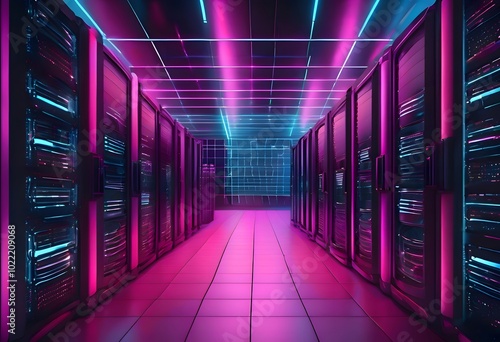 Futuristic Neon-Lit Data Server Room Design