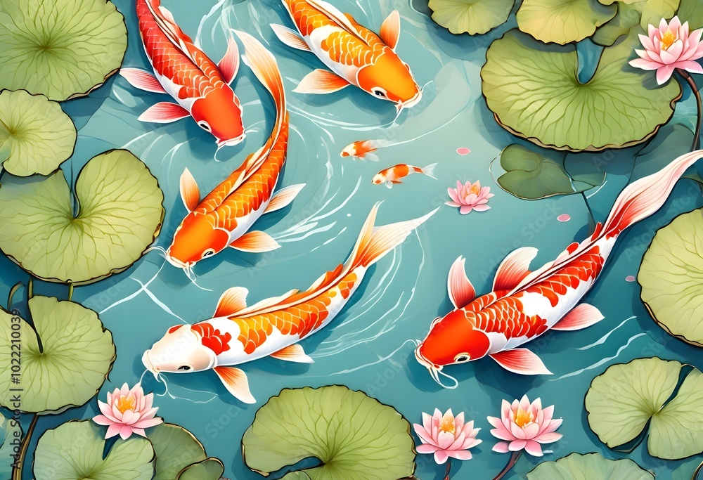 Vibrant Koi Fish in a Tranquil Pond Scene Vibrant Koi Fish in a Tranquil Pond Scene