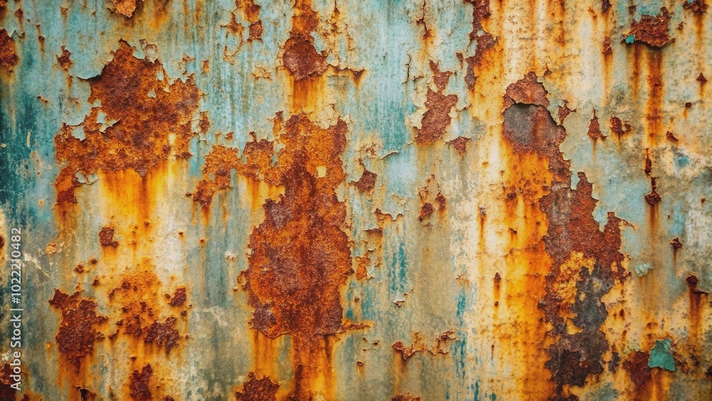 Weathered, distressed metal wall texture with rusty hues, scratches, and peeling paint, forming a unique abstract grunge background for design and creative projects. Weathered, distressed metal wall texture with rusty hues, scratches, and peeling paint, forming a unique abstract grunge background for design and creative projects.