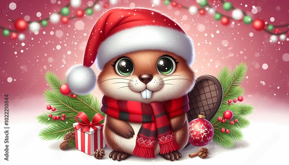 squirrel with christmas hat and christmas atmosphere. created with generative AI squirrel with christmas hat and christmas atmosphere. created with generative AI