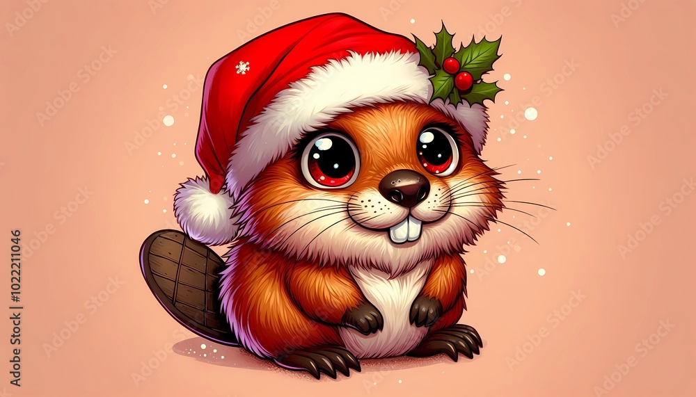 Obraz premium squirrel with christmas hat and christmas atmosphere. created with generative AI