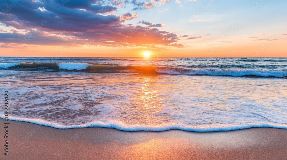 Fototapeta premium Breathtaking Sunset Over Gentle Ocean Waves
