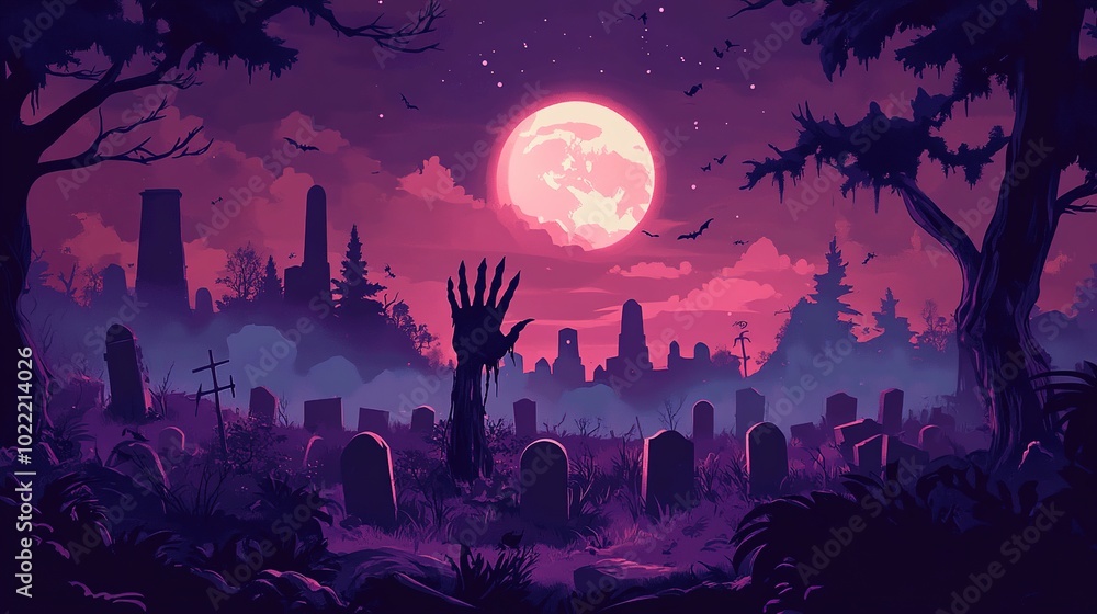 Spooky Graveyard Under a Full Moon at Night Spooky Graveyard Under a Full Moon at Night